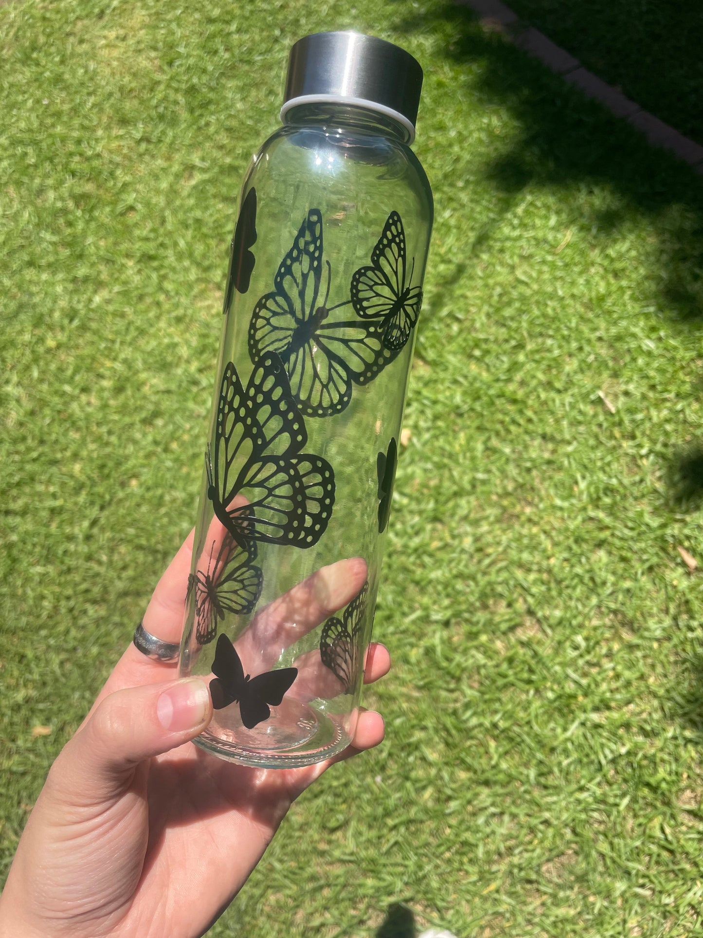 Glass drink bottle - butterflies