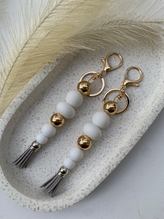 Gold/Silver and White Keyring