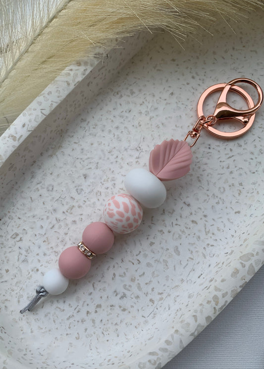 Pink and White Keyring