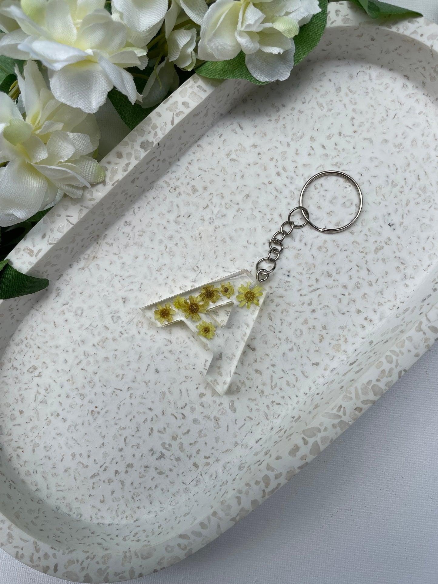 Floral Yellow Resin A Keyring