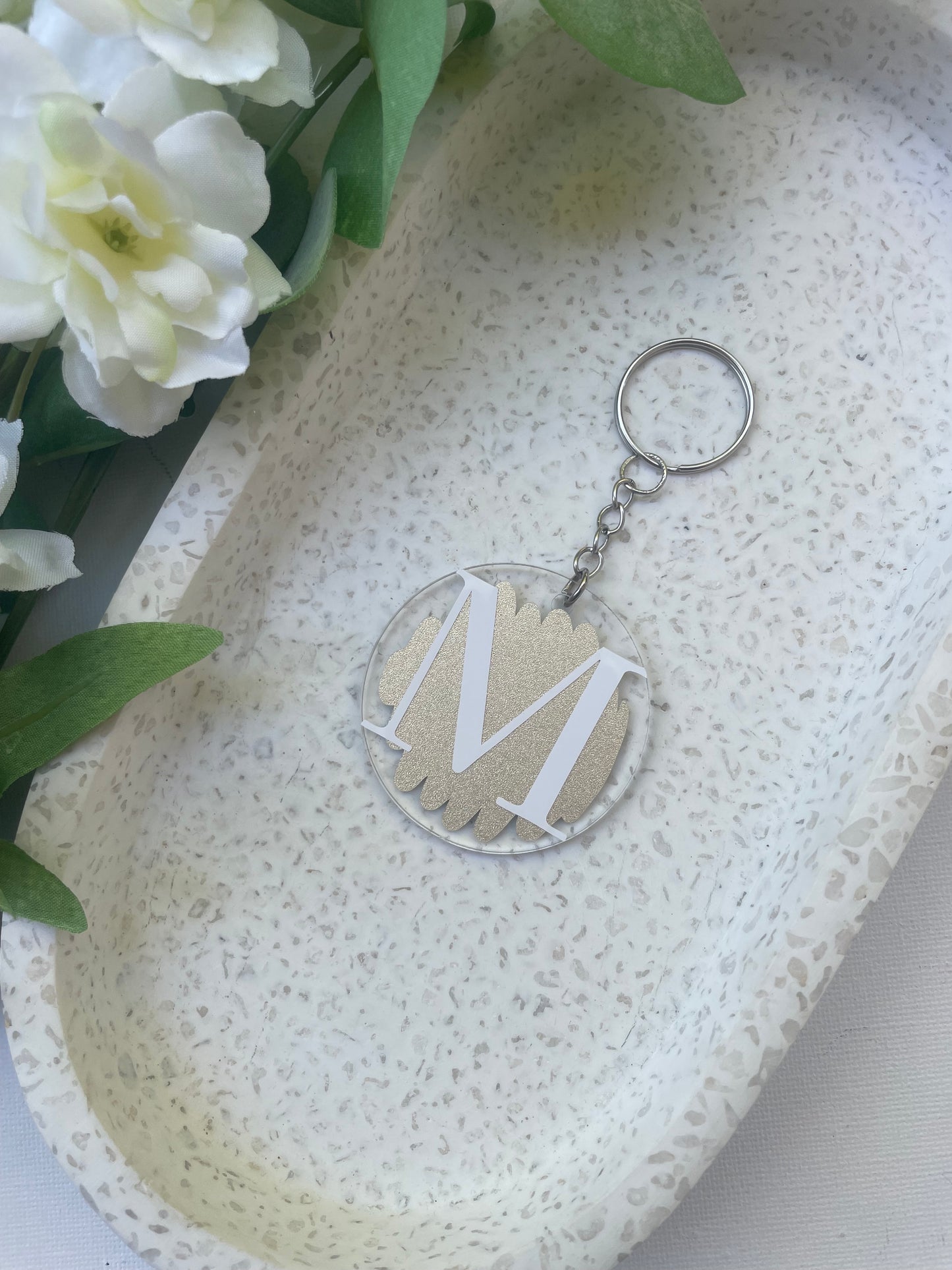 Acrylic letter keyring - Gold and White