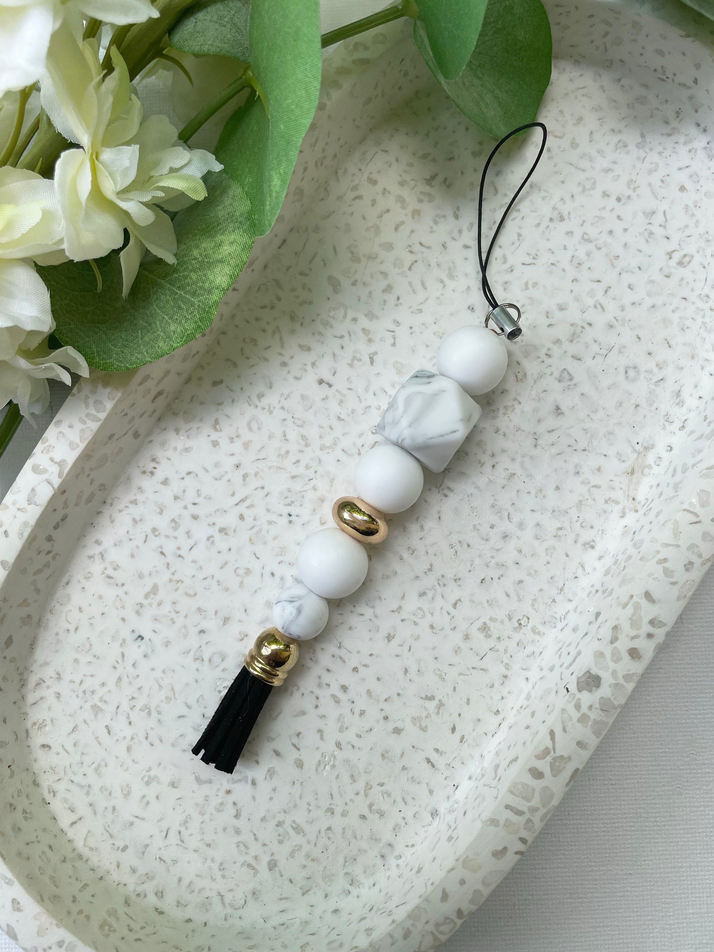 White Marble Gold Phone Charm