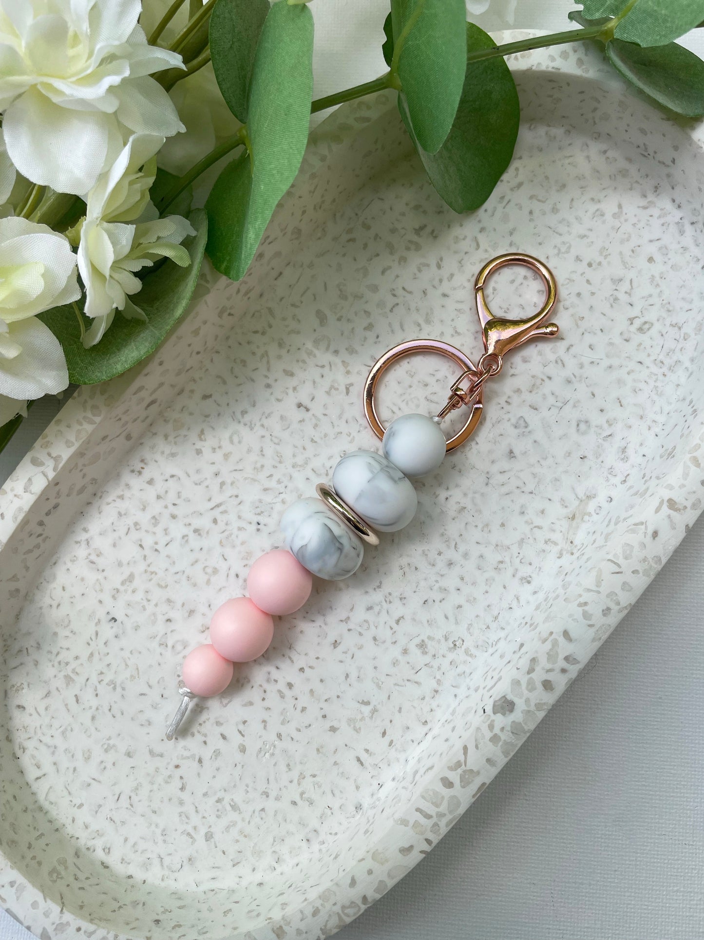 Baby Pink and White Marble Keyring