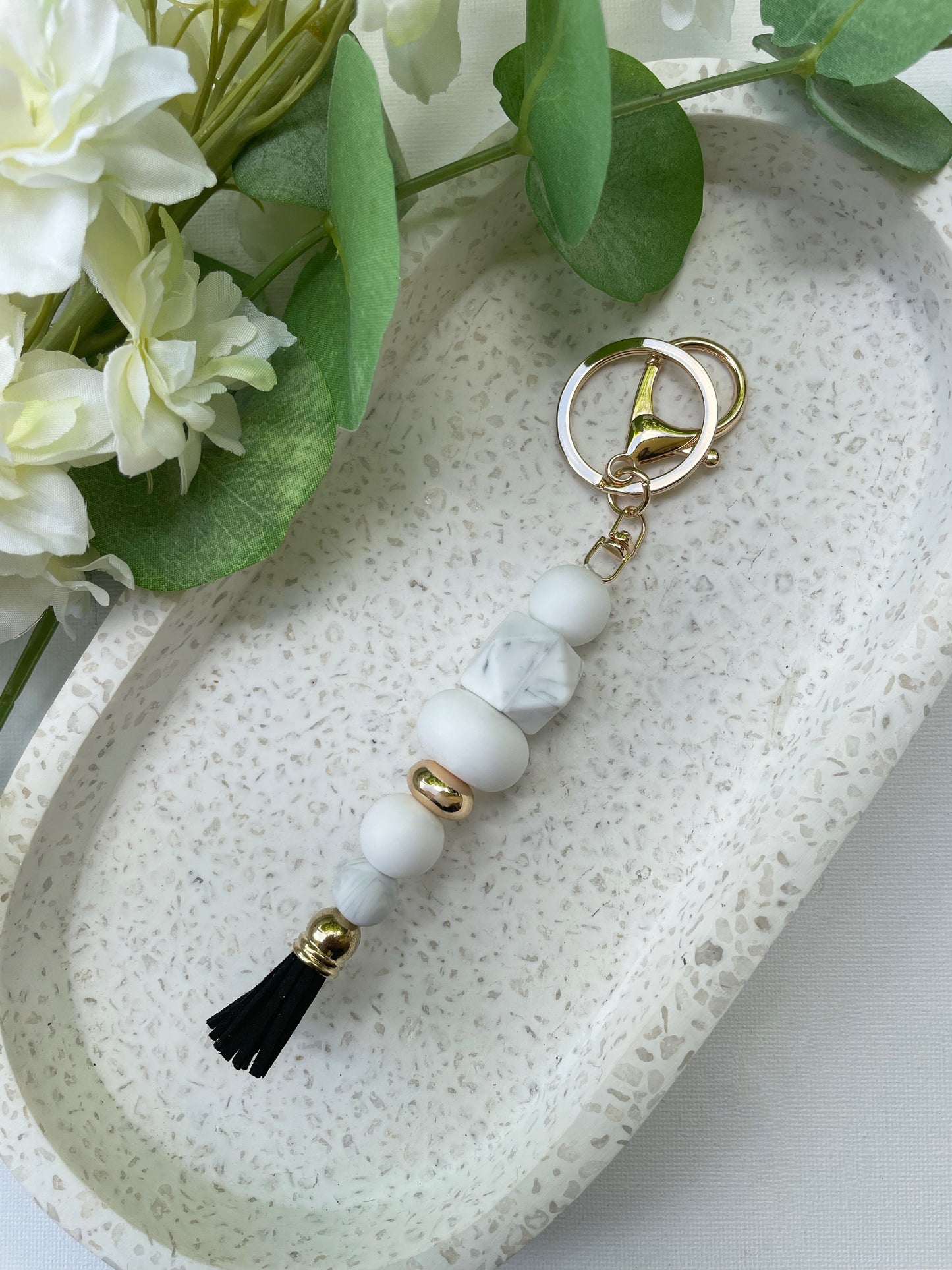 Marble, White and Gold Keyring